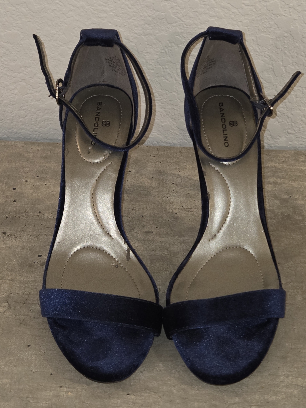 Bandolino Navy Satin Open-Toe Ankle-Strap Heels